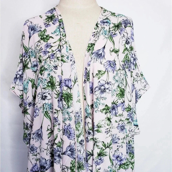 I Love JOAH Kimono Swimsuit Coverup Sheer Pink Floral - Picture 3 of 12